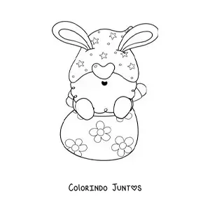Desenho para colorir de gnomo com barba sentado em um ovo de Páscoa
