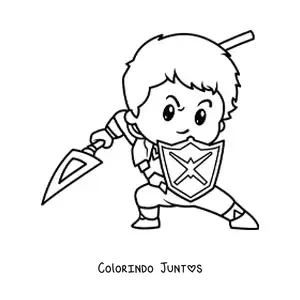 Desenho para colorir de cavaleiro heroico animado lutando