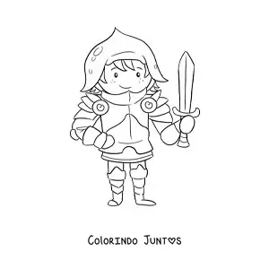 Desenho para colorir de cavaleiro animado com armadura e espada