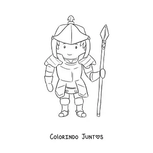 Desenho para colorir de cavaleiro animado com armadura e lança