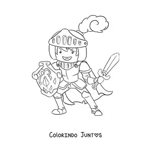 Desenho para colorir de cavaleiro animado com espada e escudo