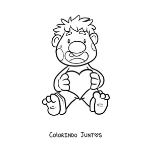 Desenho para colorir de troll animado sentado com coração
