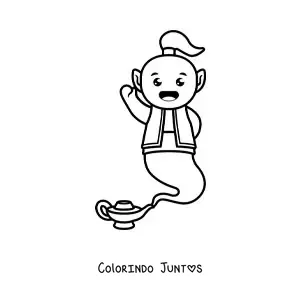 Desenho para colorir de gênio kawaii saindo da lâmpada