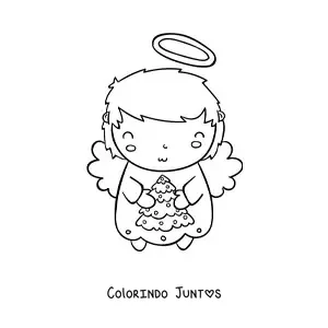 Desenho para colorir de anjo natalino animado com arvorezinha