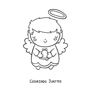 Desenho para colorir de anjo natalino animado com sino