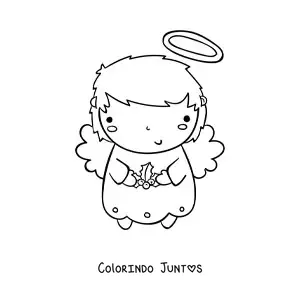 Desenho para colorir de anjo natalino animado com visco