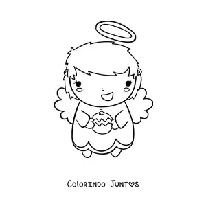Desenho para colorir de anjo de Natal com enfeite