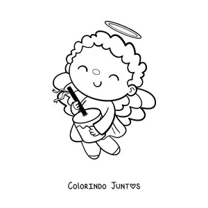Desenho para colorir de anjo de Natal tocando o furruco