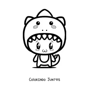 Desenho para colorir de menino fantasiado de dinossauro kawaii