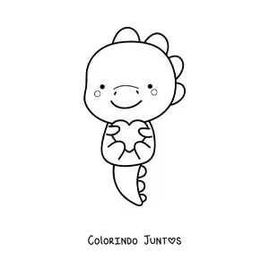 Desenho para colorir de tiranossauro kawaii com um coração