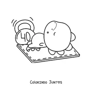 Desenho para colorir de dinossauro kawaii com haltere na academia