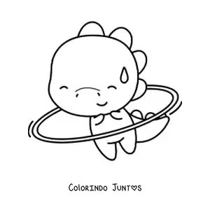 Desenho para colorir de dinossauro kawaii com um bambolê