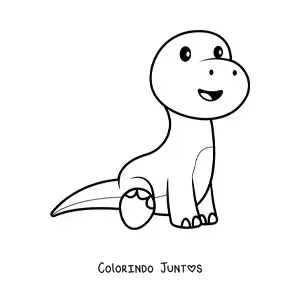 Desenho para colorir de dinossauro kawaii fácil sentado