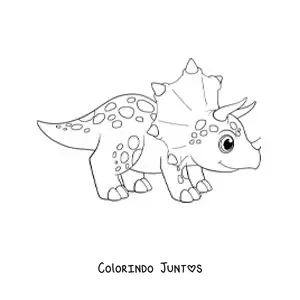 Desenho para colorir de dinossauro triceratops kawaii com chifres