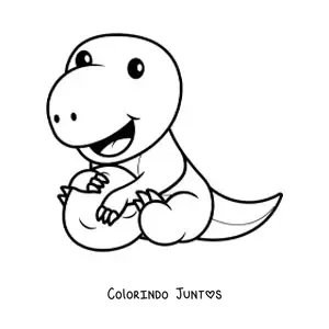 Desenho para colorir de dinossauro kawaii sentado com um ovo