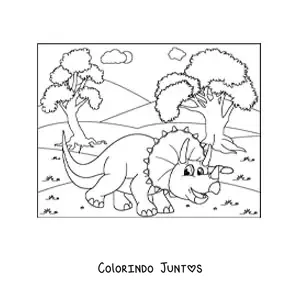 Desenho para colorir de dinossauro animado em seu hábitat