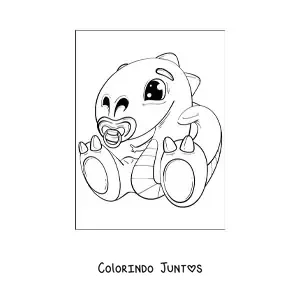 Desenho para colorir de dinossauro bebê kawaii com chupeta