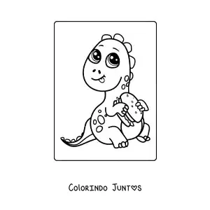 Desenho para colorir de dinossauro bebê kawaii com chifre de unicórnio