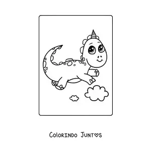 Desenho para colorir de dinossauro bebê kawaii com uma flor