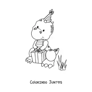 Desenho para colorir de t rex com presente de aniversário