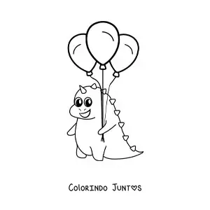 Desenho para colorir de dinossauro bebê kawaii com balões