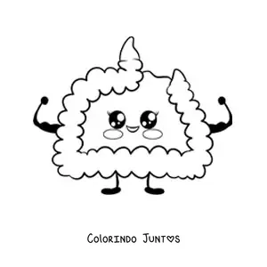 Desenho para colorir de intestino kawaii animado com frutas saudáveis
