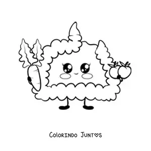 Desenho para colorir de cérebro kawaii pensando