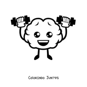 Desenho para colorir de cérebro kawaii animado lendo um livro