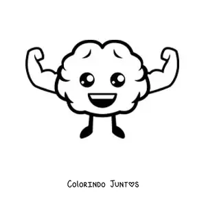 Desenho para colorir de cérebro kawaii animado e forte