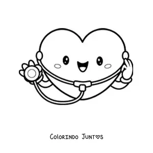 Desenho para colorir de coração fofo e animado com estetoscópio