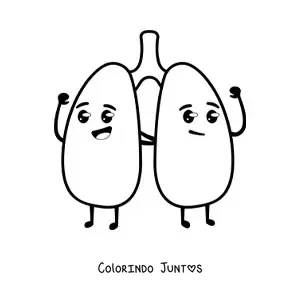 Desenho para colorir de pulmões kawaii animados e saudáveis