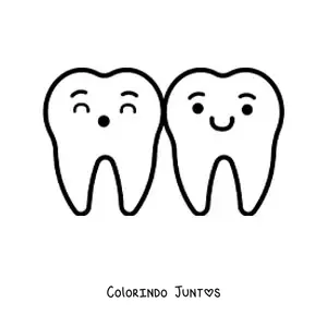 Desenho para colorir de dentes kawaii
