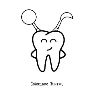 Desenho para colorir de dente animado e feliz