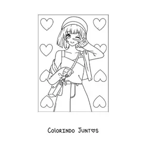 Desenho para colorir de menina anime fofa com corações