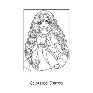 Desenho para colorir de linda menina anime com penteado de tranças