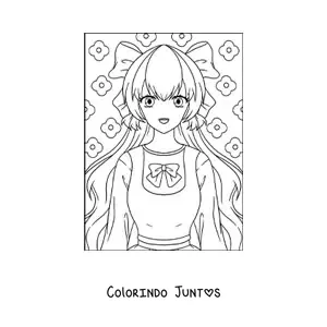 Desenho para colorir de boneca anime kawaii com laço