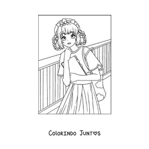 Desenho para colorir de menina anime kawaii na escola