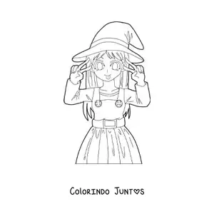 Desenho para colorir de boneca anime kawaii fantasiada de bruxa