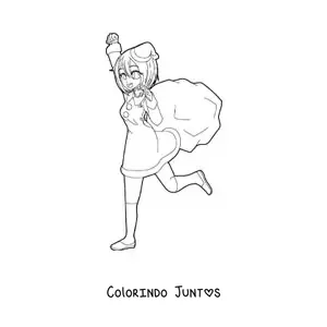 Desenho para colorir de boneca anime kawaii com roupa de Papai Noel