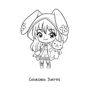 Desenho para colorir de menina kawaii chibi com orelhas de coelho