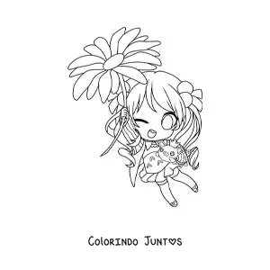 Desenho para colorir de menininha kawaii chibi com uma flor
