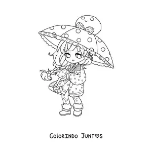 Desenho para colorir de menina kawaii chibi com sombrinha