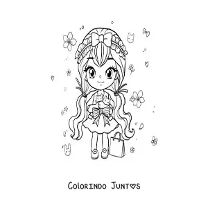 Desenho para colorir de menina anime chibi fazendo compras