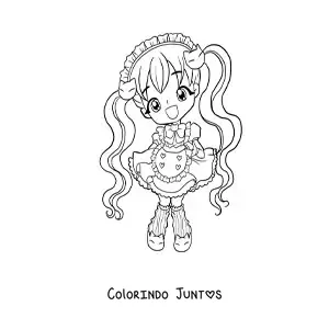 Desenho para colorir de menina anime chibi com maria-chiquinhas