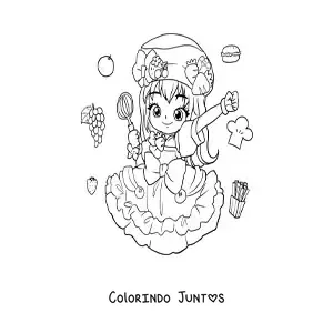 Desenho para colorir de menina anime chibi cozinheira