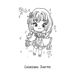 Desenho para colorir de menina anime chibi com vestido japonês
