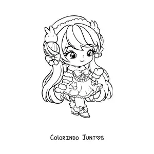 Desenho para colorir de menina anime chibi com vestido fofo