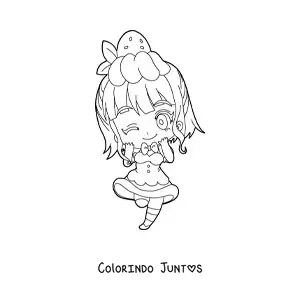 Desenho para colorir de menina chibi com vestido de sobremesa de morango