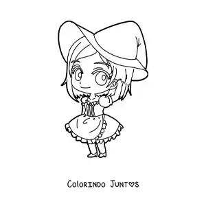 Desenho para colorir de menina chibi com vestido de bruxa