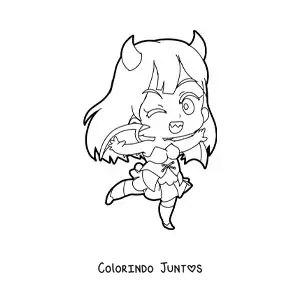 Desenho para colorir de menina chibi com fantasia de demônio de Halloween